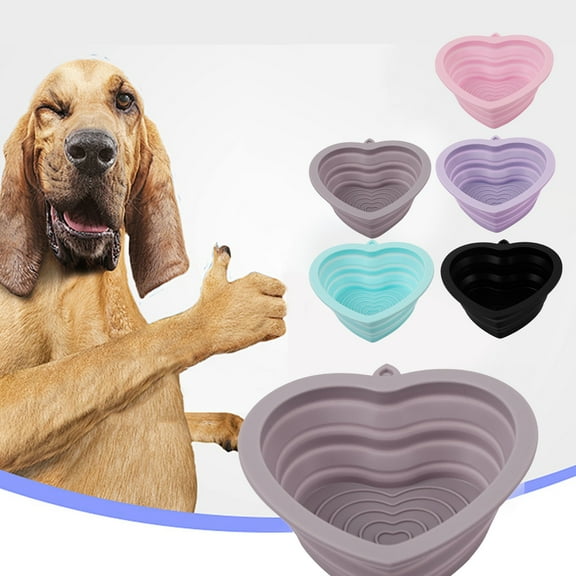 COM1950s 1-Pack Large Silicone Collapsible Dog Bowls,12Oz/350Ml Bpa Free Portable Foldable Travel Bowl for Pet Cat Walking Parking,Food Water Feeding Dish for Camping- Heart-Shaped (Brown,5X13In)