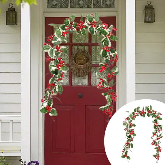 COM1950s 1 Pc 68.8In Red Berry Christmas Garland,Flexible Artificial Berry Garland for Indoor Outdoor Home Fireplace Decoration for Winter Christmas Holiday New Year Decor