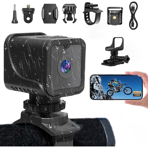 COM1950s 1080P WiFi Action Camera, Built-in WiFi Hotspot IP68 Waterproof Sports Camera, App Control Outdoor Action Cam, Loop Recording Helmet Camera with Mounting Accessories
