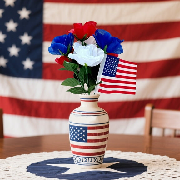 COM1950s 13In Red White & Blue Artificial Flowers,Patriotic Silk Fake Blooms for 4Th of July Decor - Independence Day Party Centerpieces,Table Decorations