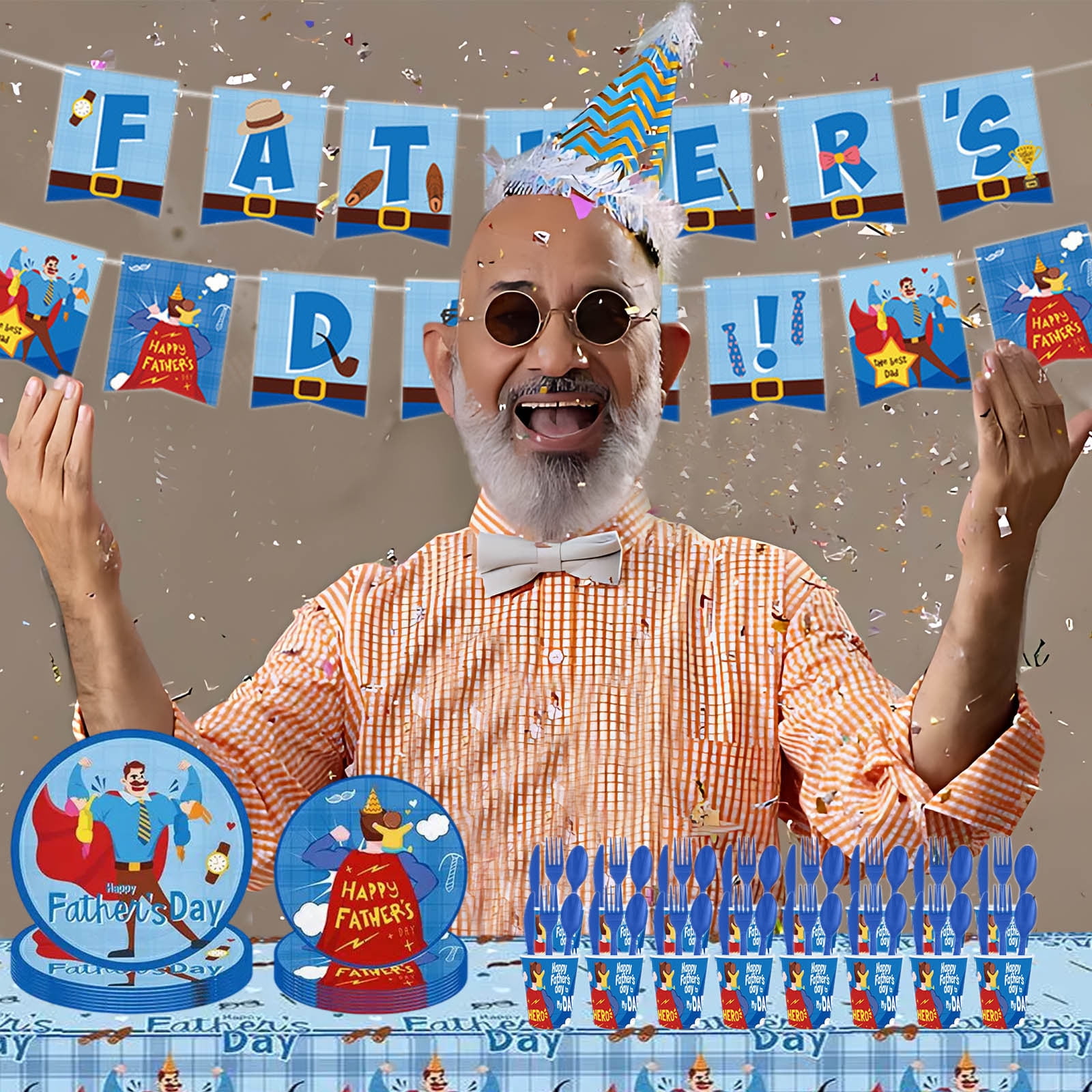 20 Piece Happy Father's Day Sign Set - Blue Party Decorations, Yard Signs, Banners, Photo Props