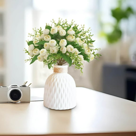 COM1950s 15-Head Silk Tea Rose Buds Artificial Flowers - Realistic Wedding Bouquet,Home Decor,Romantic Event Centerpiece (11.8In,1.3Oz)