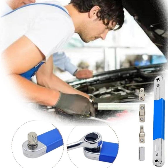 COM1950s 15 Inch Offset Extension Wrench,Multifunctional Tool with Socket Adapters,Heavy Duty Stainless Steel for Automotive and Construction Use