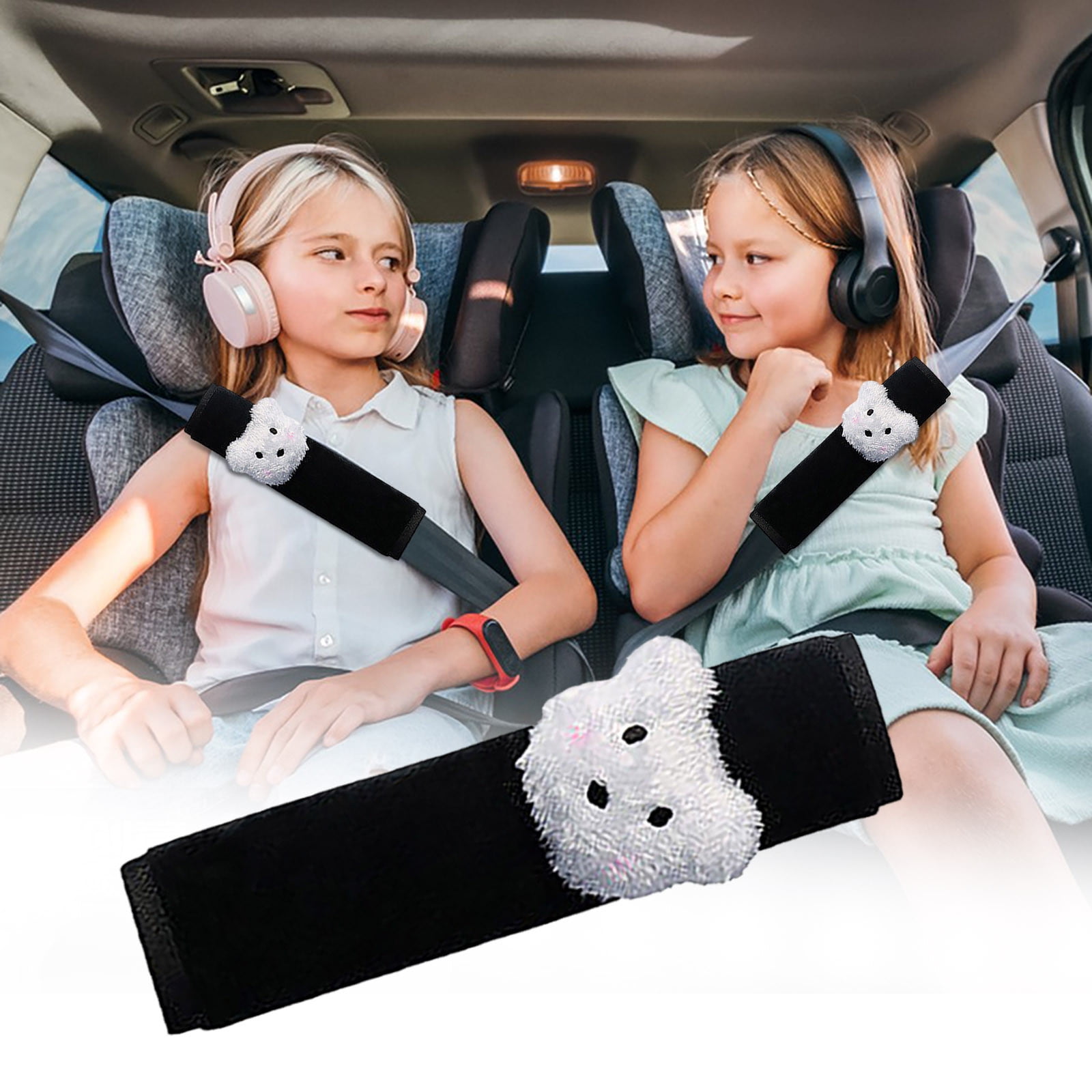 Cute Car Seat Belt Cover with Stuffed Animal for Kids and