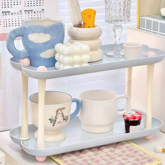 COM1950s 2 Tier Storage Rack,Multifunctional Organizer Shelf for Kitchen Countertop Living Room,Open Display Stand for Cups Snacks and Essentials,Space Saving Home Decor