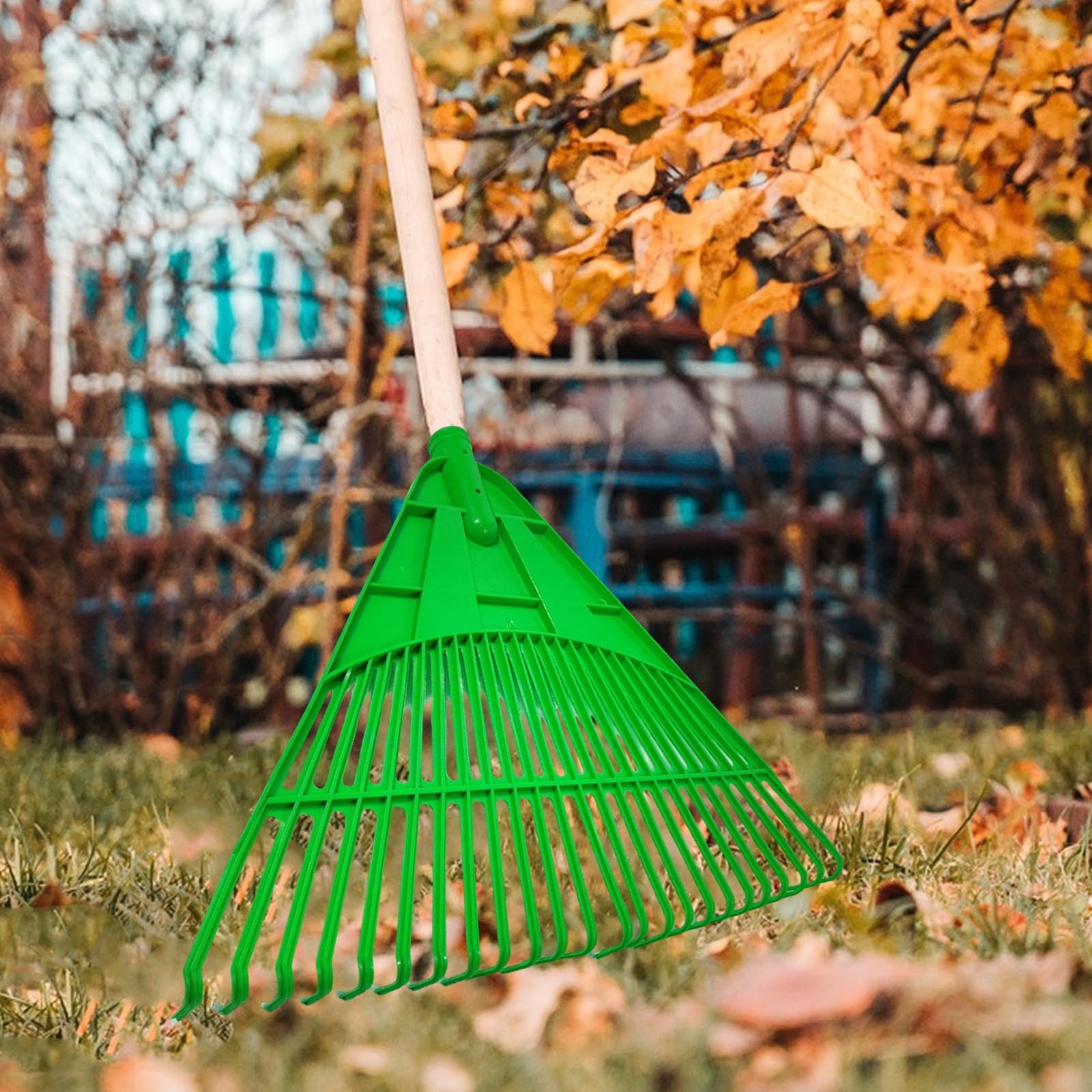 COM1950s 24 Tooth Garden Rake for Leaf and Grass Raking,Durable Plastic Outdoor Tool with Thickened Rubber,Lightweight Design for Easy Gardening and Yard Work