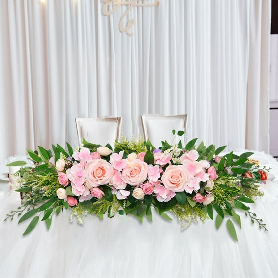COM1950s 26In Artificial Rose Flower Swag,Pink Hydrangea Peony Garland Decorative Swag with Green Leaves,Fake Floral Swag for Wedding Arch Front Door Wall Decor