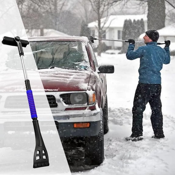 COM1950s 3-In-1 Telescopic Snow Brush and Ice Scraper for Car,Rotating Head and Retractable Design for Efficient Snow Removal From Windshield,Roof,and Hood,Suitable for Suv and Truck