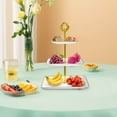 thumbnail image 1 of COM1950s 3-Tier Plastic Cupcake Stand with Gold Trim - Rectangular Tiered Serving Tray for Weddings, Baby Showers, Tea Parties - Stackable, Easy Assembly & Storage, 1 of 6