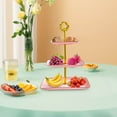 thumbnail image 1 of COM1950s 3-Tier Plastic Cupcake Stand with Gold Trim - Rectangular Tiered Serving Tray for Weddings, Baby Showers, Tea Parties - Stackable, Easy Assembly & Storage, 1 of 6