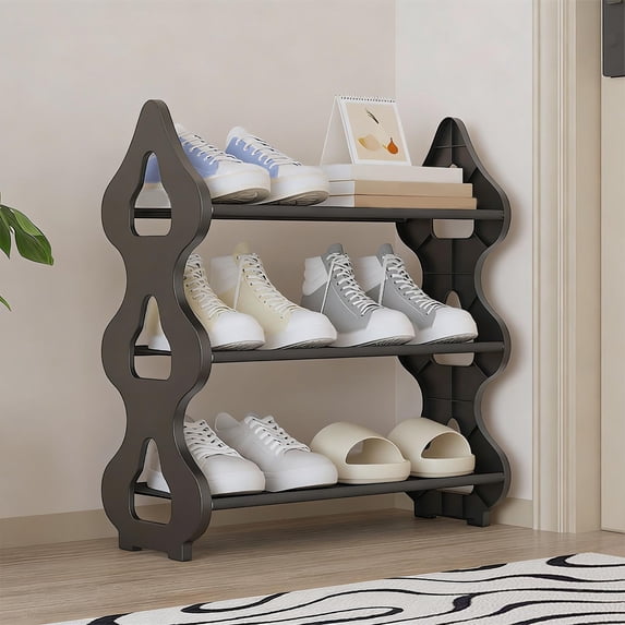 COM1950s 3 Tier Shoe Rack, Plastic Shoe Organizer and Storage Shelf for ...