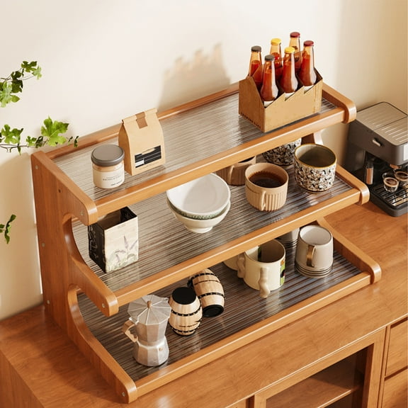 COM1950s 3-Tier Wooden Mug Rack and Cup Organizer,12.2 X 11.8 X 7.9 Inches Compact Size with Transparent Base,Space Saving Design for Coffee Mug Display in Kitchen,Bathroom Or Coffee Station