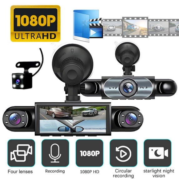 COM1950s 360 Degree 4 Channel Dash Cam,Full View Car Camera System with 1080P Hd Recording,Infrared Night Vision,G-Sensor,Loop Recording and Plug-In Power for All Vehicles