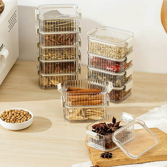 COM1950s 5-Pack Stackable Spice Jars,Airtight Food Storage Containers with Lids,Clear Plastic Kitchen Organizer for Spices,Seasonings,Coffee,Tea,and Dry Goods