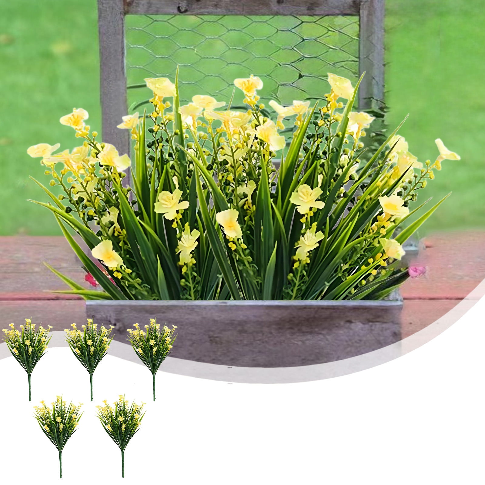 COM1950s 5 Pack Uv Resistant Artificial Flowers,12In Plastic Bundles ...