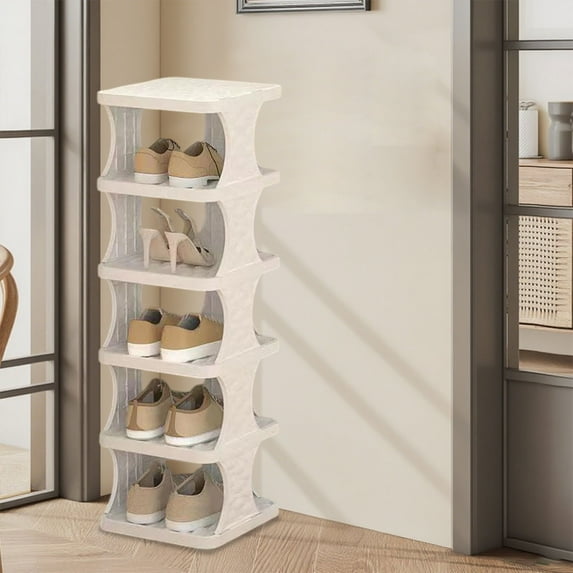 COM1950s 6 Tier Shoe Rack,Multi Layer Shoe Shelf Organizer with Tool Free Assembly,Space Saving Plastic Shoe Storage Rack for Entryway,Dorm Room,Closet,Apartment