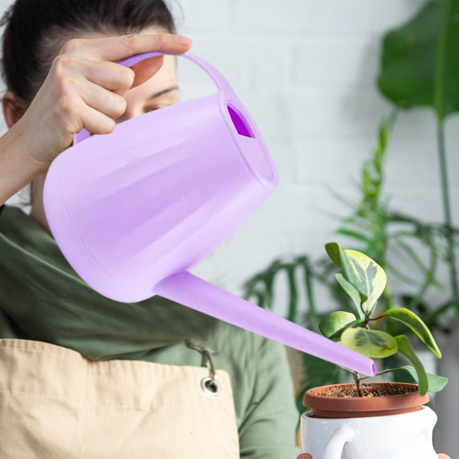 COM1950s 68oz Plastic Watering Can with Long Spout & Detachable Shower Head, Wide Mouth Indoor/Outdoor Plant Watering Pot for Flowers, Vegetables, Herbs - Lightweight, Leak-Proof Design