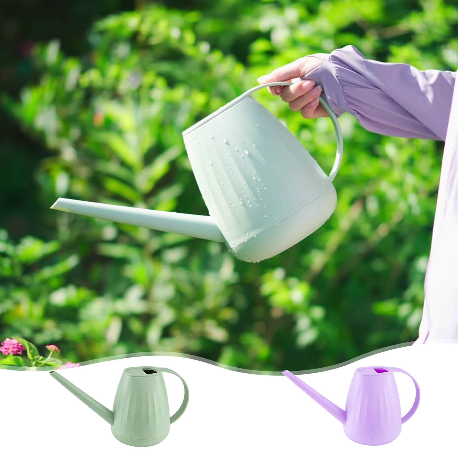 COM1950s 68oz Plastic Watering Can with Long Spout & Detachable Shower Head, Wide Mouth Indoor/Outdoor Plant Watering Pot for Flowers, Vegetables, Herbs - Lightweight, Leak-Proof Design