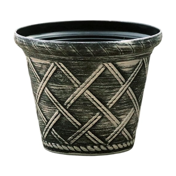 COM1950s 7 Inch Plastic Planter Pot, Roman Rattan-Style Decorative Flower Pot for Indoor Outdoor Plants, Large Capacity Container for Bonsai Greenery