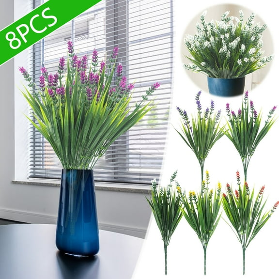 COM1950s 8 Pack Artificial Lavender Flowers,Realistic Faux Lavender Stems with Green Leaves and Grass,No Maintenance Floral Arrangement for Home Decor,Wedding,Gift,Table Centerpieces