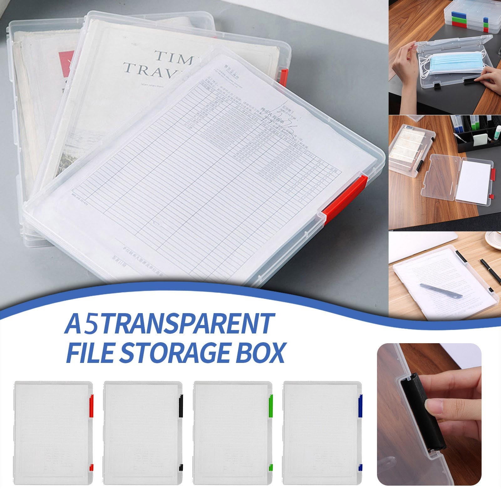 Stackable Plastic File Box COM1950s A5 Storage Box,Clear Plastic File Box with Lid for Document ...