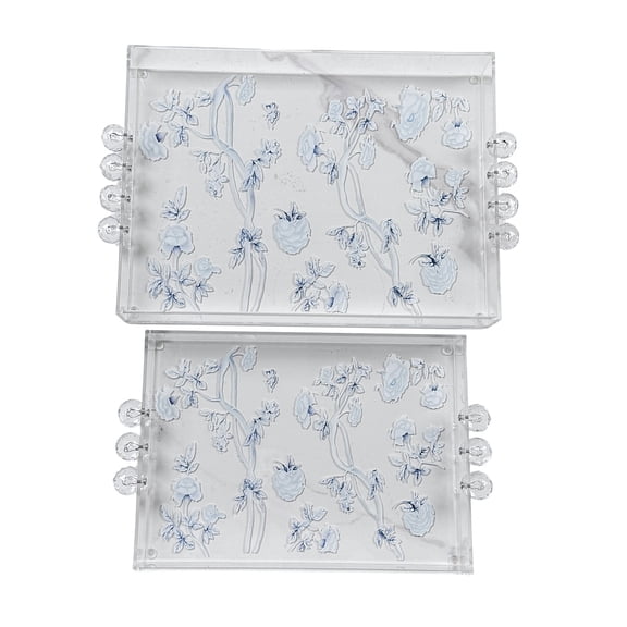 COM1950s Acrylic Trays with Handles, 2-Pack Clear Serving Platters for Breakfast, Snacks, Party Appetizers, Multipurpose Home Decor Trays