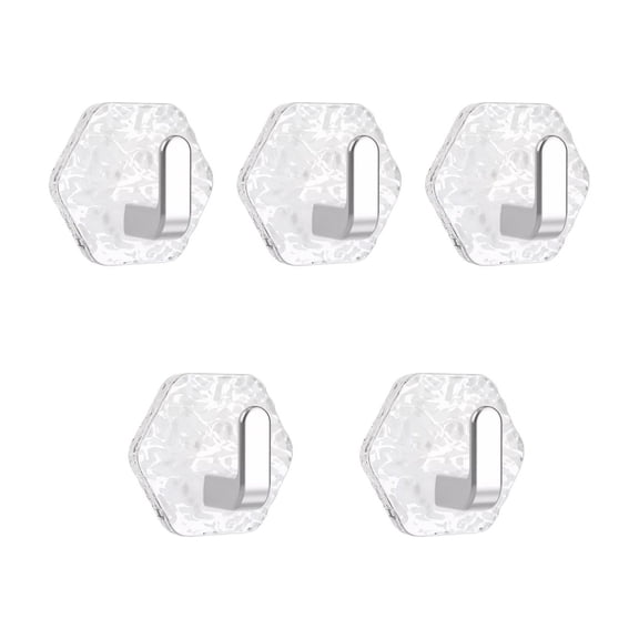 COM1950s Adhesive Hooks 5 Pack, No Drill Wall Hooks for Hanging, Strong Grip Water Ripple Design Removable Hooks for Bathroom, Kitchen, Entryway
