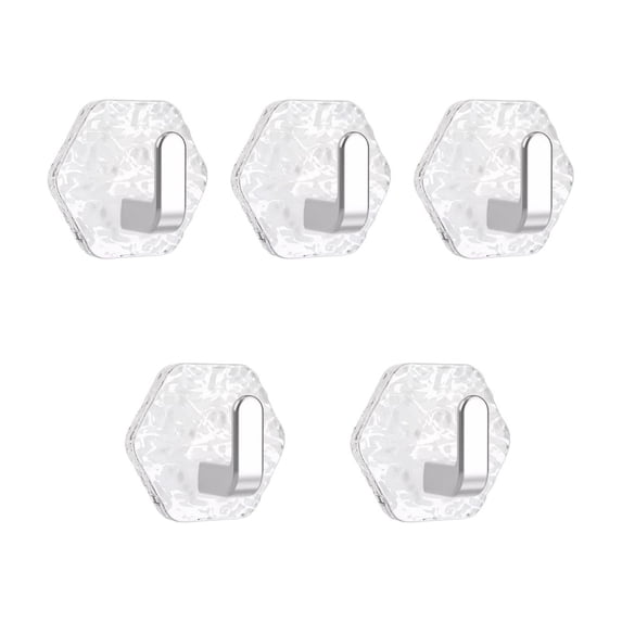 COM1950s Adhesive Hooks 5 Pack, No Drill Wall Hooks for Hanging, Strong Grip Water Ripple Design Removable Hooks for Bathroom, Kitchen, Entryway