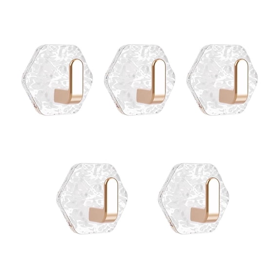 COM1950s Adhesive Hooks 5 Pack, No Drill Wall Hooks for Hanging, Strong Grip Water Ripple Design Removable Hooks for Bathroom, Kitchen, Entryway