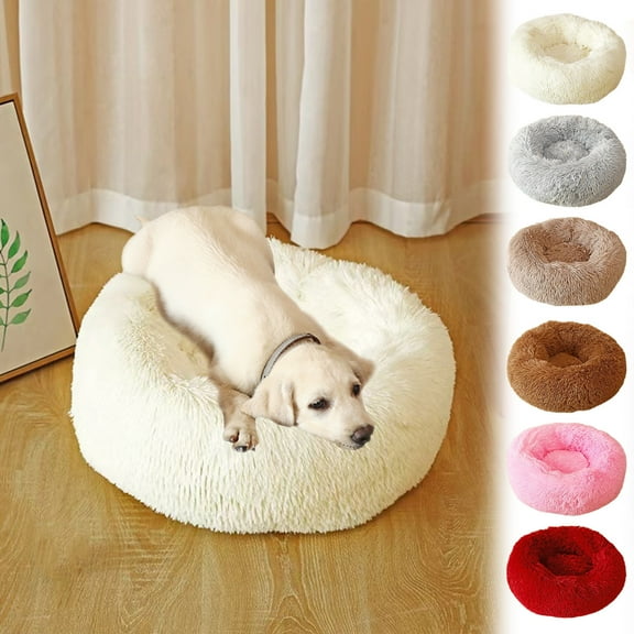 COM1950s Anti Anxiety Round Fluffy Plush Faux Fur Warm Washable Dog Bed & Cat Bed,Original Bed for Small Medium Large Pets,Used To Relieve Joints and Improve Sleep（12"X12"X6''） (30Cm,Pink)