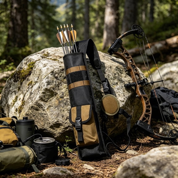 COM1950s Arrow Quiver Bag, Oxford Cloth Archery Arrow Storage With Adjustable Straps And Pockets, Lightweight Arrow Carrier For Bow Shooting Practice And Camp Use