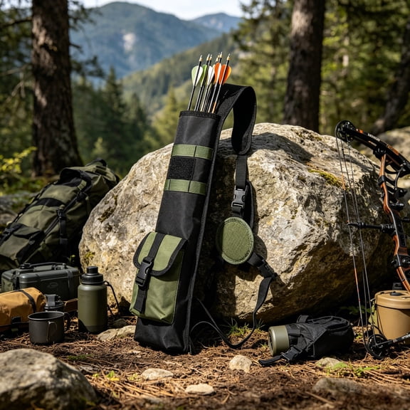 COM1950s Arrow Quiver Bag, Oxford Cloth Archery Arrow Storage With Adjustable Straps And Pockets, Lightweight Arrow Carrier For Bow Shooting Practice And Camp Use