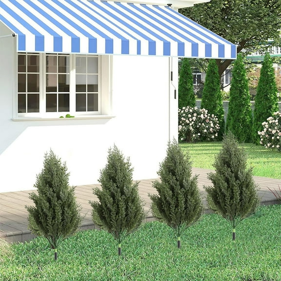 COM1950s Artificial Cedar Tree with Ground Spike,Realistic Faux Topiary Plant for Outdoor Decor,19.7" Height Easy Assembly Fake Shrub for Garden Porch and Patio,Year Round Maintenance Free Decoration