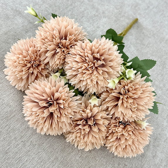 COM1950s Artificial Chrysanthemum Flowers, Realistic 7-Head Ball Chrysanthemum Bouquet, Silk Wedding Decor for Banquet Table, Event and Home Arrangement