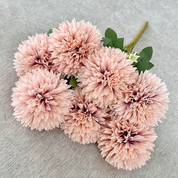 COM1950s Artificial Chrysanthemum Flowers, Realistic 7-Head Ball Chrysanthemum Bouquet, Silk Wedding Decor for Banquet Table, Event and Home Arrangement