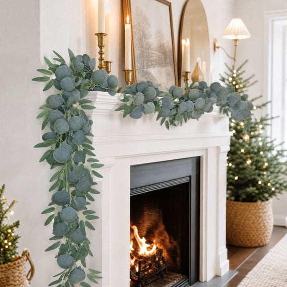 COM1950s Artificial Eucalyptus Garland, Weeping Leaf Greenery Vine, 6.5 ft Hanging Decor for Mantel, Staircase, Door, Wall