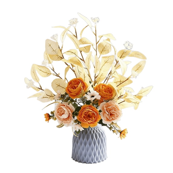 COM1950s Artificial Flowers Bouquet With Vase, Faux Silk Peony for Home Decor, Realistic Fake Roses Arrangement for Table Centerpiece Wedding Party Gift