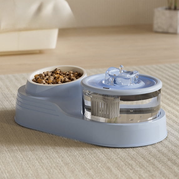 COM1950s Automatic Cat Water Fountain with Food Bowl,2 in 1 Pet Feeder and Drinking Fountain with Splash-Free Design,Anti-Slide Base for Cats and Small Dogs