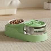 COM1950s Automatic Cat Water Fountain with Food Bowl,2 in 1 Pet Feeder and Drinking Fountain with Splash-Free Design,Anti-Slide Base for Cats and Small Dogs