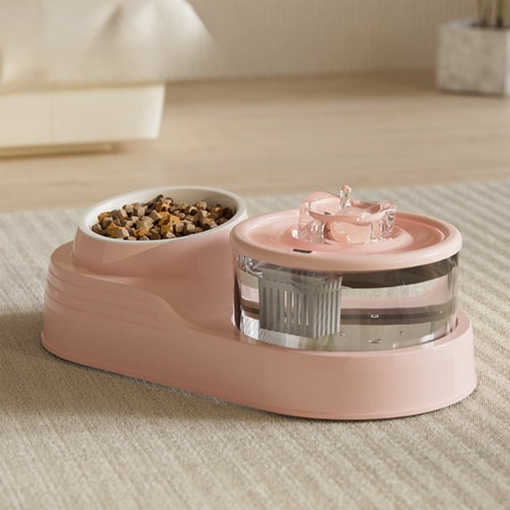 COM1950s Automatic Cat Water Fountain with Food Bowl,2 in 1 Pet Feeder and Drinking Fountain with Splash-Free Design,Anti-Slide Base for Cats and Small Dogs