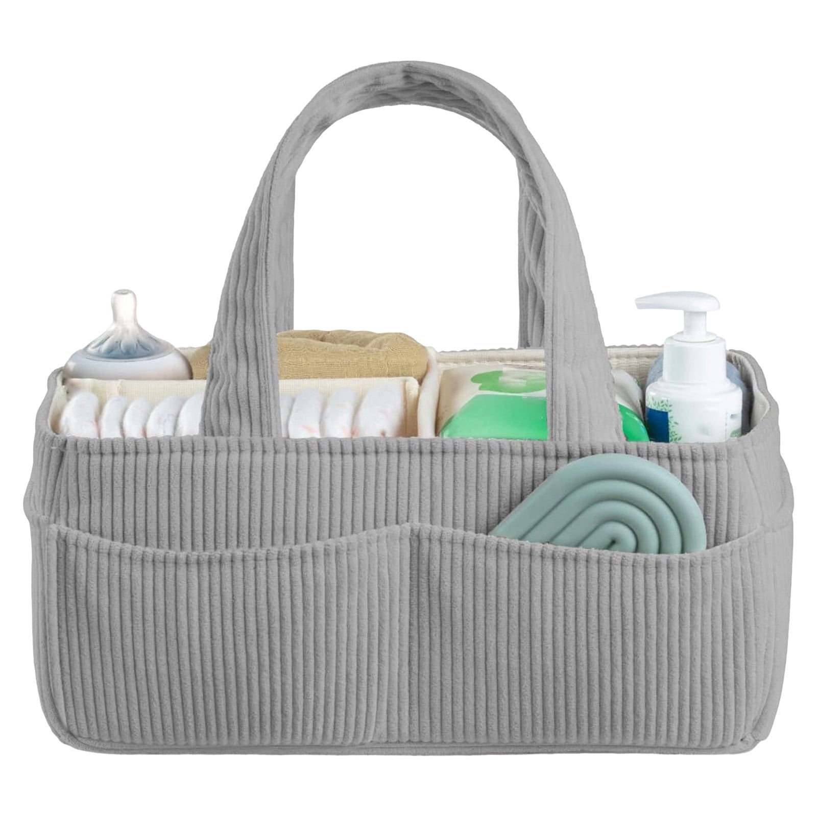 COM1950s Baby Diaper Caddy Organizer, Portable Nursery Storage Basket With Handle, Foldable Corduroy Diaper Storage Bin, Baby Shower Gifts, Nappy Caddy for Newborn Essentials