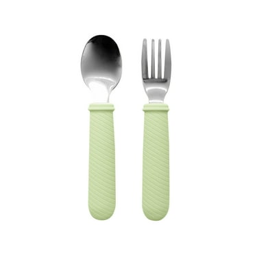 COM1950s Baby Utensils 12 Month Kids Utensils Forks &Spoons 2 Pcs Children Safe Fork and Spoons Baby Utensils Kids Cutlery Spoon Fork with Silica Gel Grip Covered Food Grade Kids Spoons and Forks Set