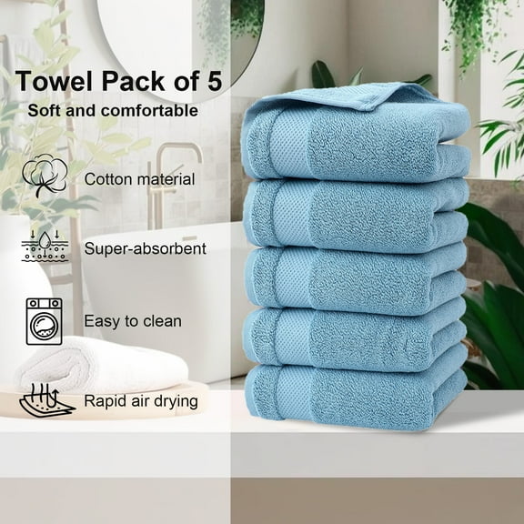 COM1950s Bath Towels Set,5 Pack 100% Cotton Soft Absorbent Towels for Bathroom Spa,29X13 Inches,Quick Drying and Durable