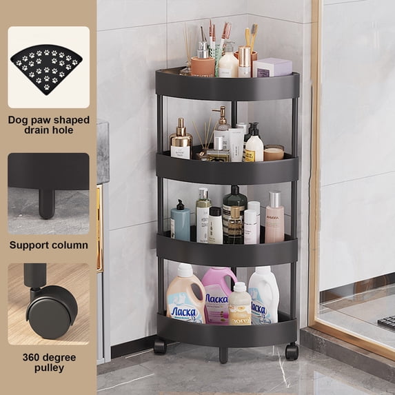 COM1950s Bathroom Corner Shelf Organizer,4-Tier No Drill Storage Shelf with Removable Rolling Wheels and Drainage Holes,35X14 Inch Space Saving Solution for Shower Bathroom Organizing