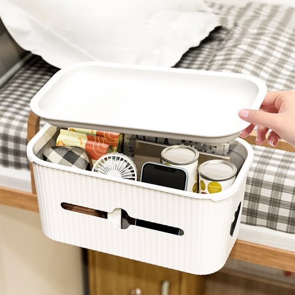 COM1950s Bedside Hanging Organizer with Lid,Storage Basket for Bunk Bed and Dorm Room,Wall Mount Space Saving Shelf for Phone,Books,and Essentials