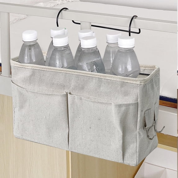 COM1950s Bedside Storage Organizer,Hanging Basket Shelf with Canvas Fabric and Metal Frame,for Bunk Beds and Home Use,Multiple Pockets Easy Installation Space Saver
