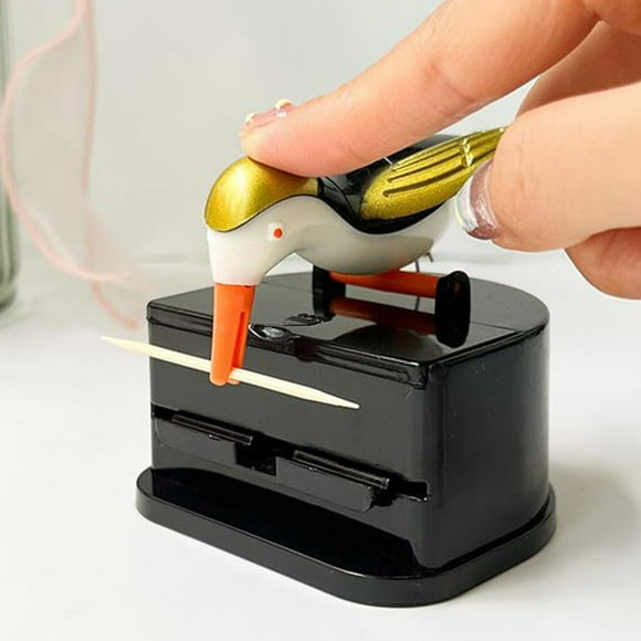 COM1950s Bird Toothpick Box Automatically Pops Up Household Push-Type Toothpick Bucket Cute Smart High-End Woodpecker Toothpick Tube Jar