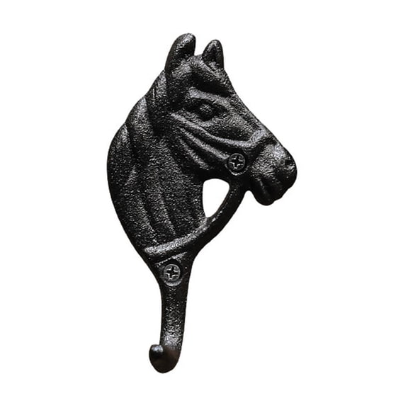 COM1950s Black Iron Horse Head Hook, Rustic Wall Decor for Farmhouse, Sturdy Coat Rack for Entryway, Garden Hat and Towel Hanger