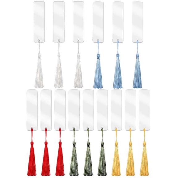 COM1950s Blank Bookmarks for Crafts 15 Pack, Pvc Tassel Bookmark Set for Book Lovers, Diy Rectangle Page Markers for Reading, Women Men Students Teachers Gift