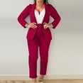 thumbnail image 1 of COM1950s Blazers for Women Solid Color Long Sleeved V-neck And Pants With Belt Two-piece Suit, 1 of 1